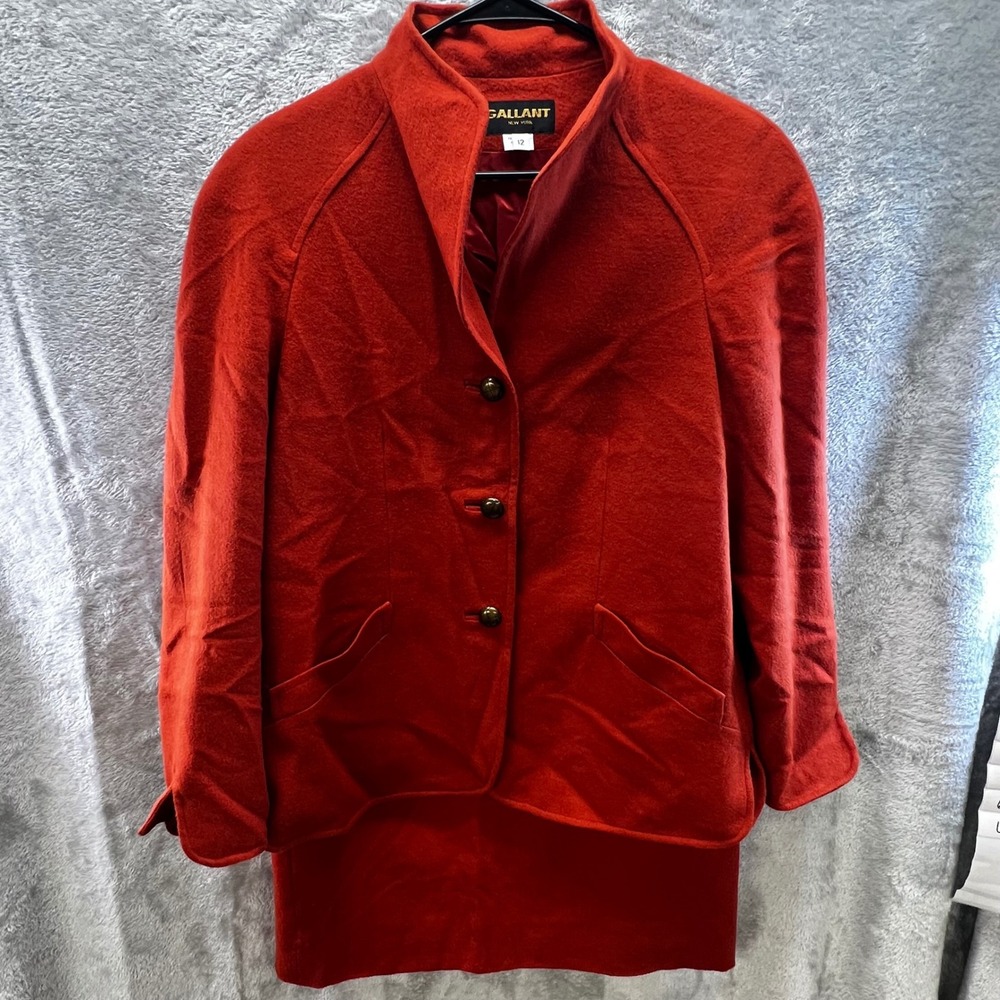 Vtg Gallant New York Sz 12 Rust Orange Wool‎ Skirt Suit Set Retro Academia 90s